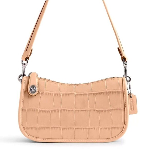 New Coach CP024 Swinger Bag 20 Croc Embossed Leather Ivory - Picture 2 of 6